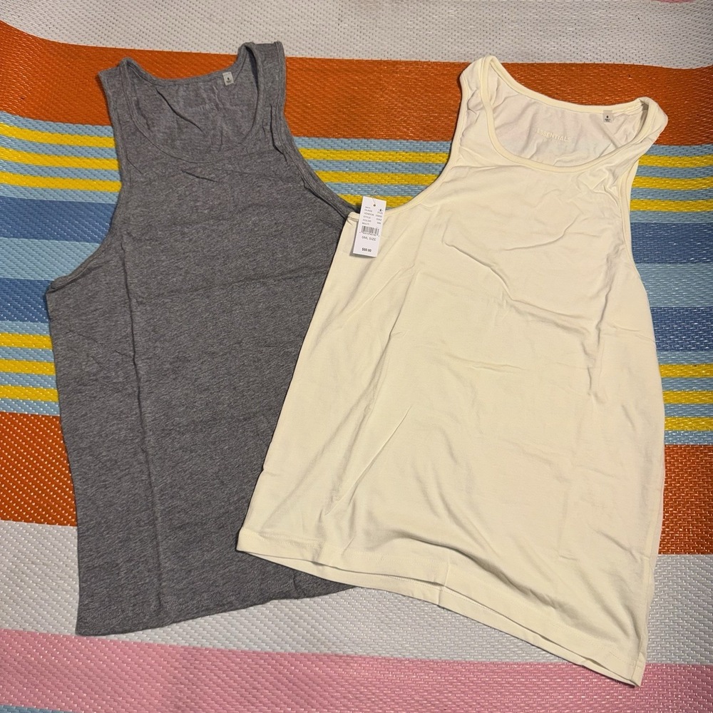 Essentials Fear of God Grey Cream Tank Top Men's Size Small (2 Pack)